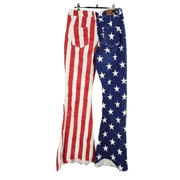 Ranch Dress'n Flare Jeans American Flag 4th of July Stripes Star Print Size 10 - Picture 8 of 8